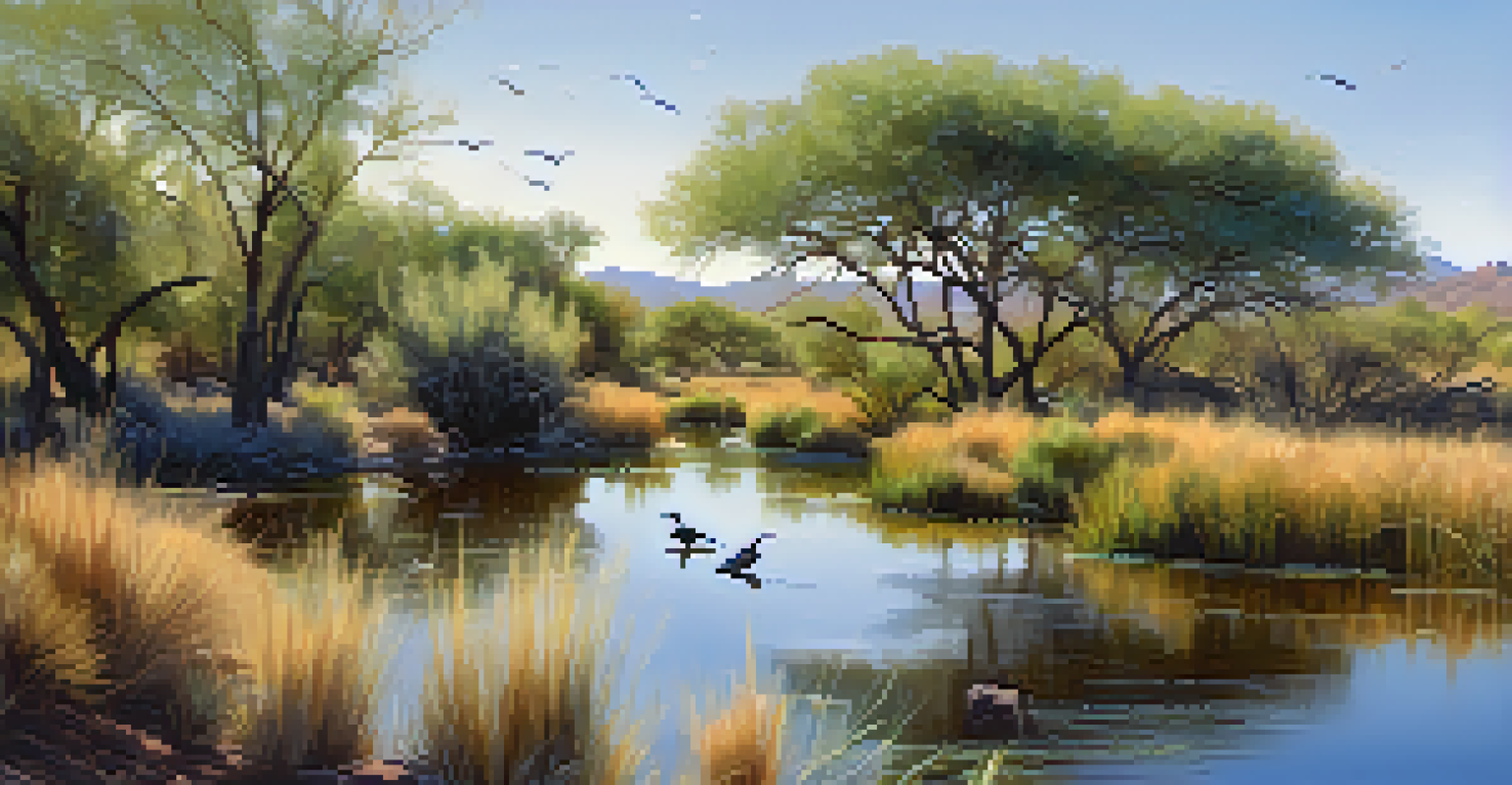 A restored wetland area in Scottsdale with wildlife and volunteers maintaining the habitat.