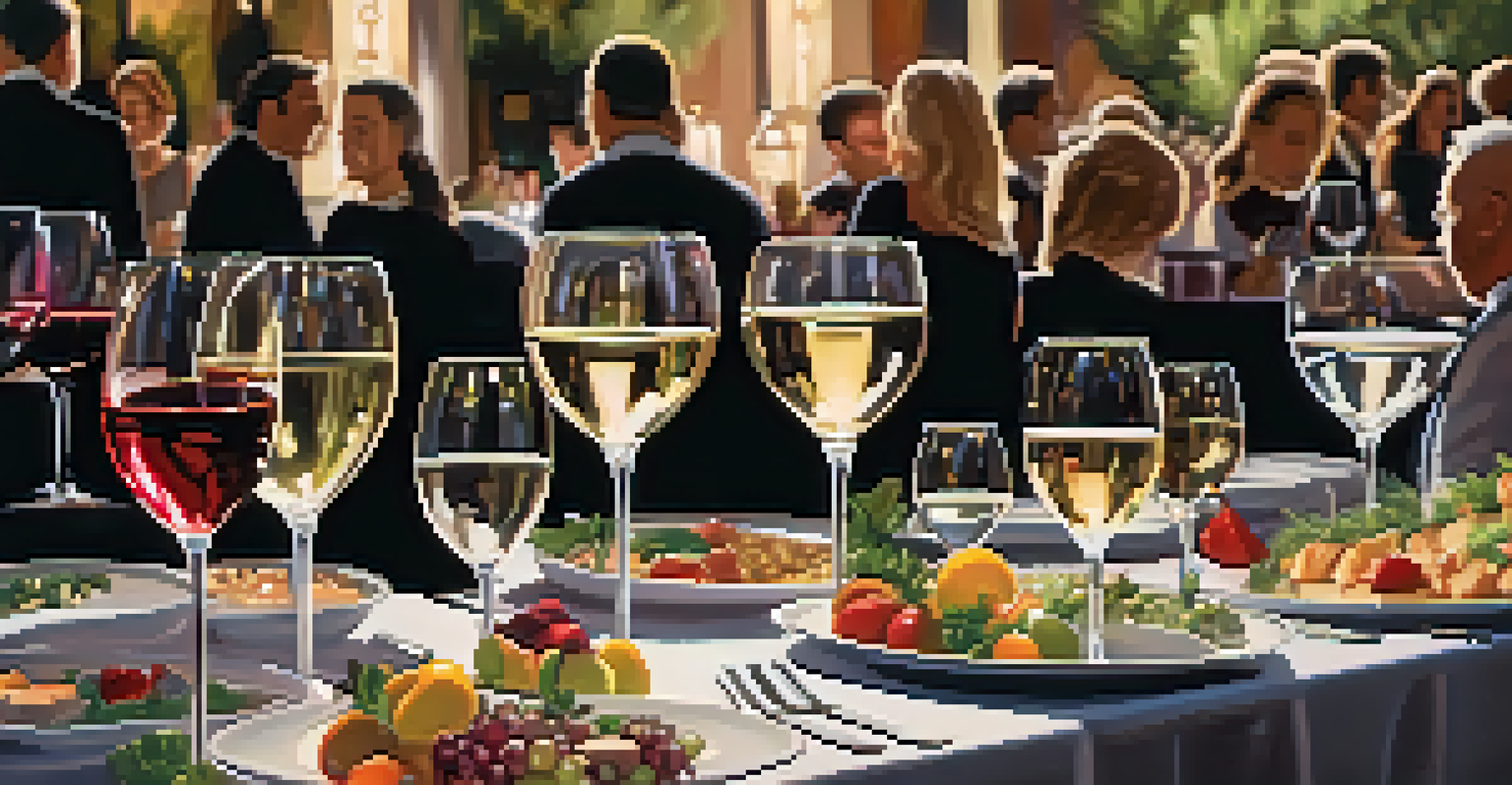 An elegant wine and food festival in Scottsdale featuring gourmet dishes and wine glasses in a softly lit setting.