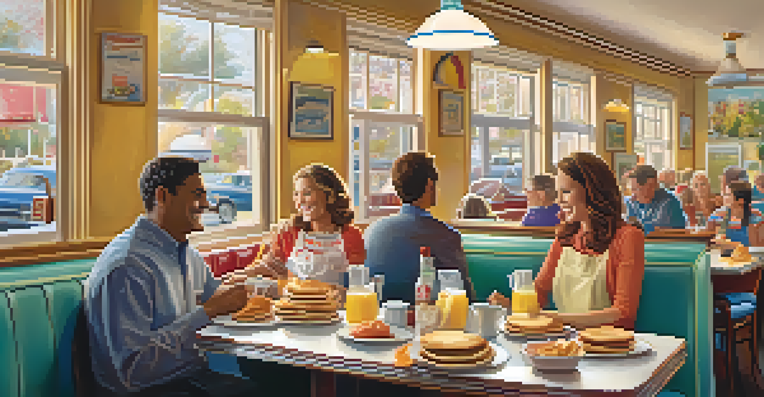 A family gathered around a table at The Breakfast Joynt enjoying pancakes and a friendly atmosphere.