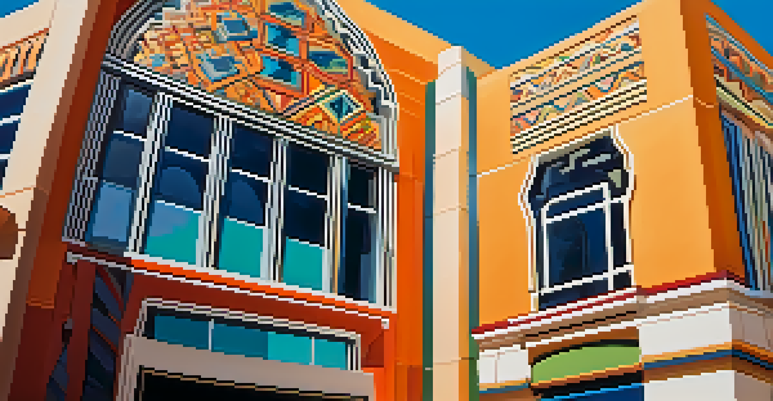 A colorful Art Deco building in Scottsdale with geometric shapes and intricate details.