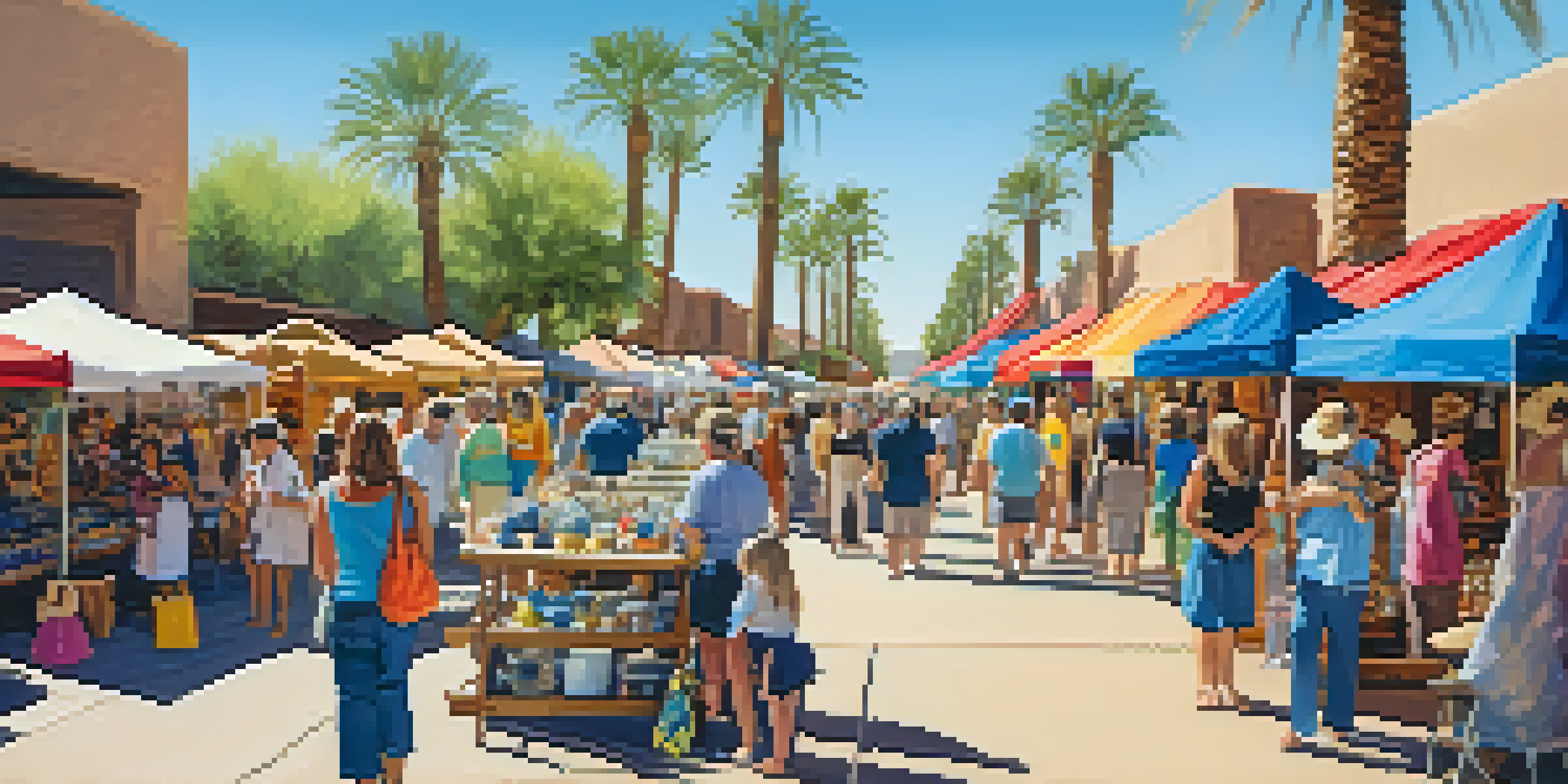 An outdoor artisan market in Scottsdale, featuring colorful booths, local artisans, and families enjoying the event.