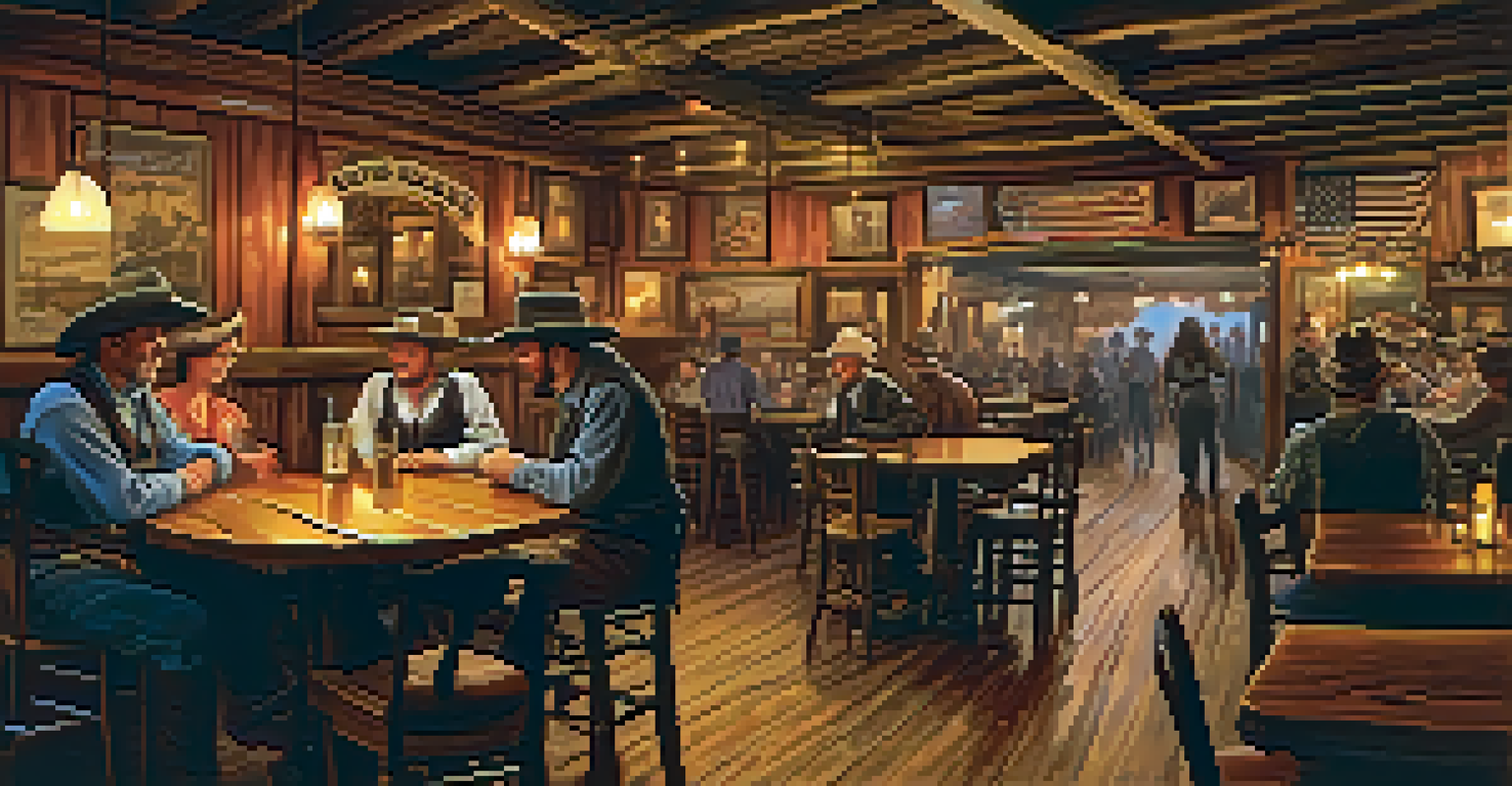 The lively interior of Big Nose Kate's Saloon in Tombstone, Arizona, with rustic decor and patrons dining.