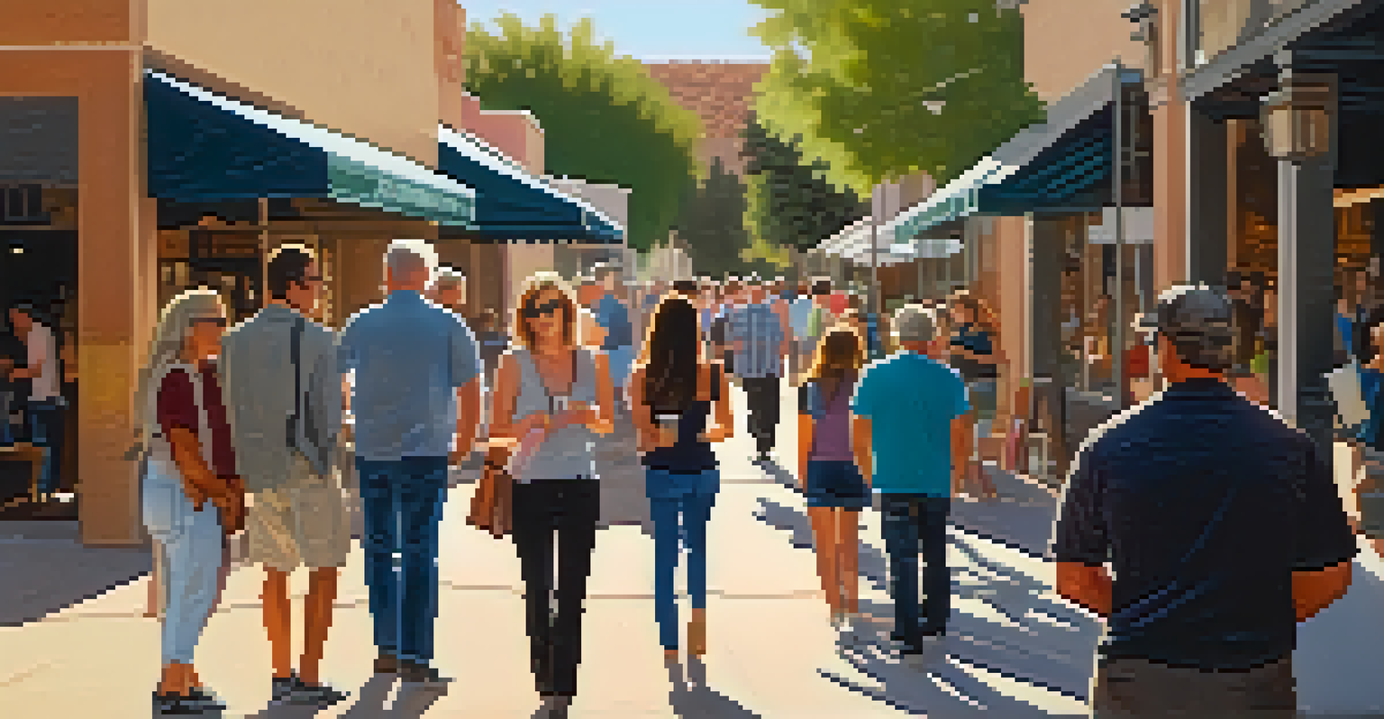 A lively street scene at the Scottsdale ArtWalk with people admiring local art in historic galleries.