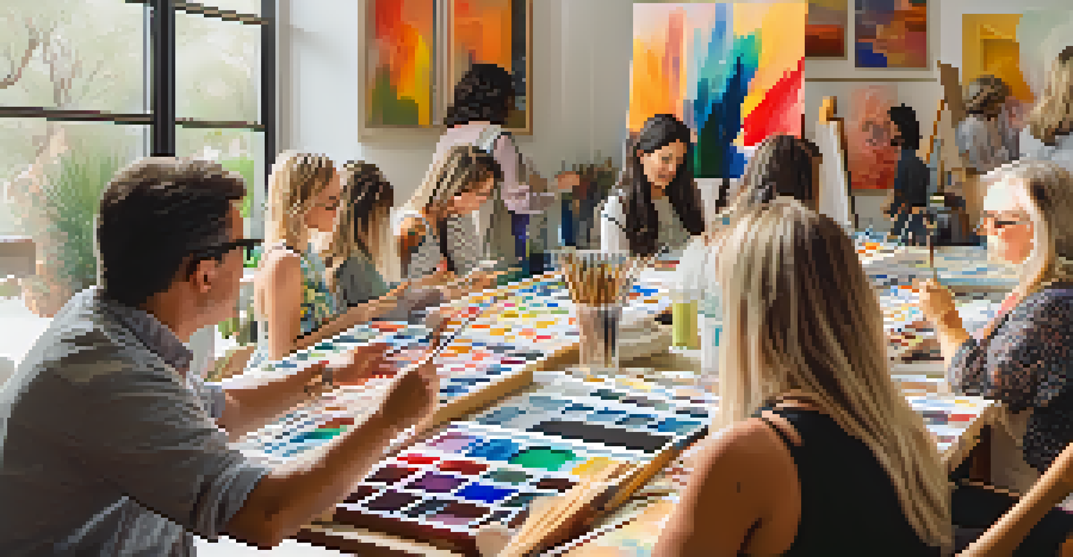 Visitors engaged in an interactive art workshop, painting on canvases at a bright and inviting gallery during the Scottsdale Art Walk.
