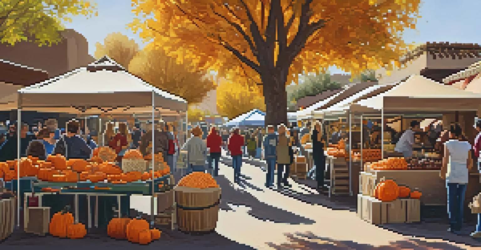 A vibrant autumn market in Scottsdale with pumpkins, gourds, and families enjoying seasonal crafts and activities amidst colorful fall foliage.