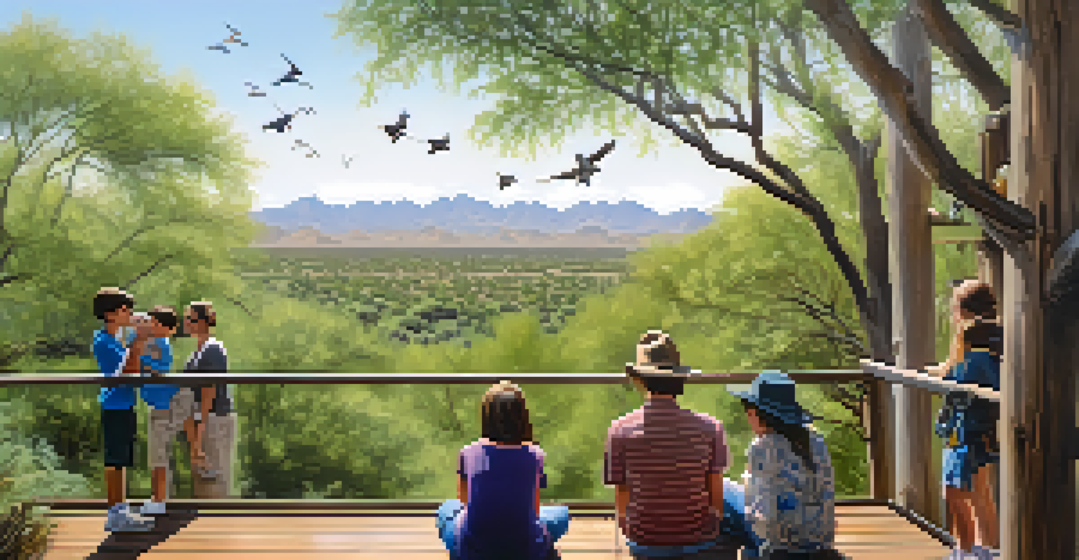A family birdwatching on an observation deck in a Scottsdale natural habitat.