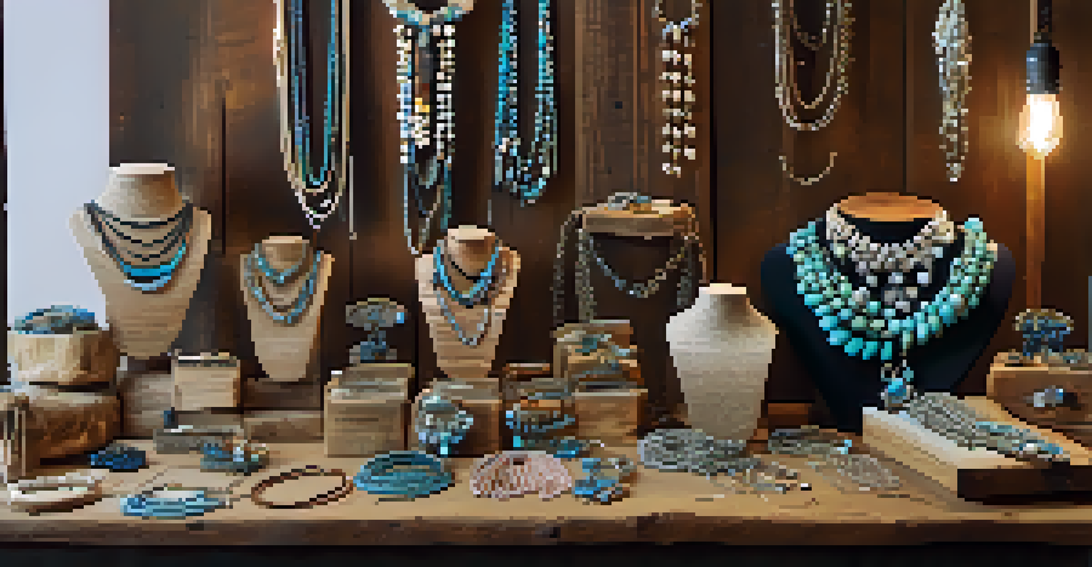 A handcrafted jewelry stall at a craft fair, displaying unique pieces made from recycled materials.