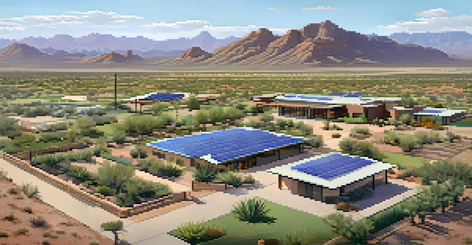 An aerial view of a modern ranch in Scottsdale with paddocks and solar panels.