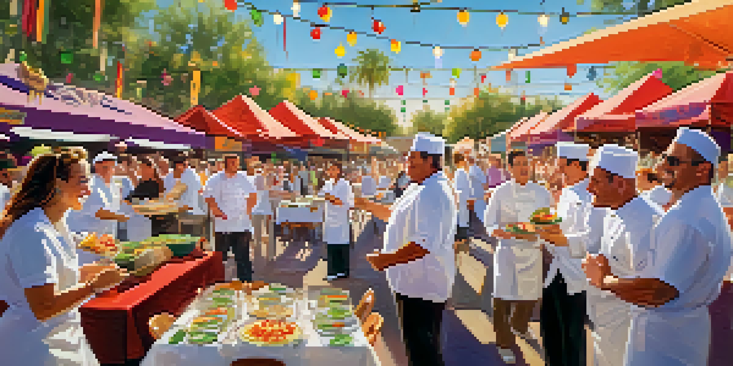 A lively outdoor food festival in Scottsdale with chefs and visitors enjoying gourmet dishes under string lights.