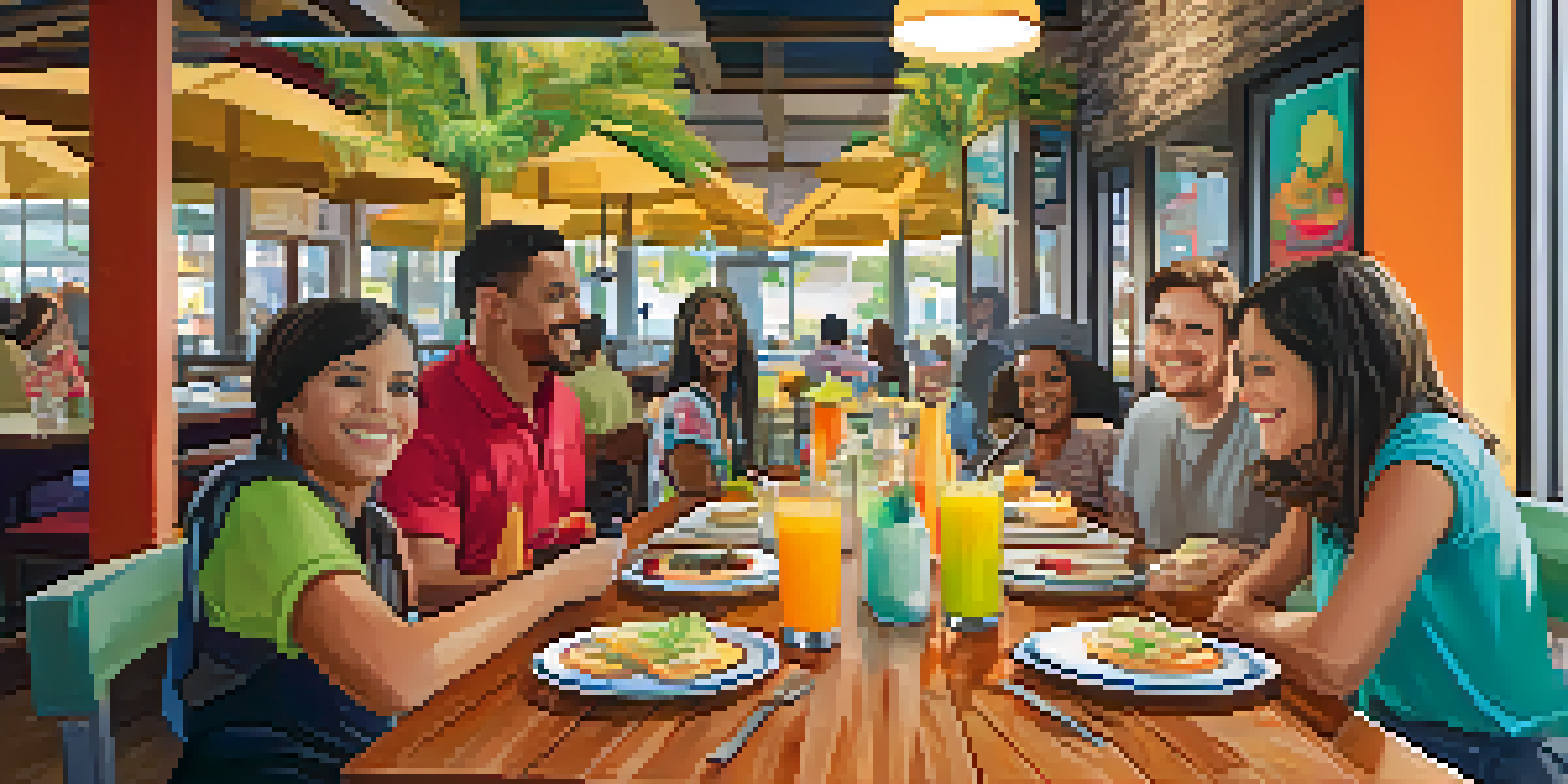 A lively family enjoying brunch at The Hash Kitchen with colorful decor and cheerful smiles.