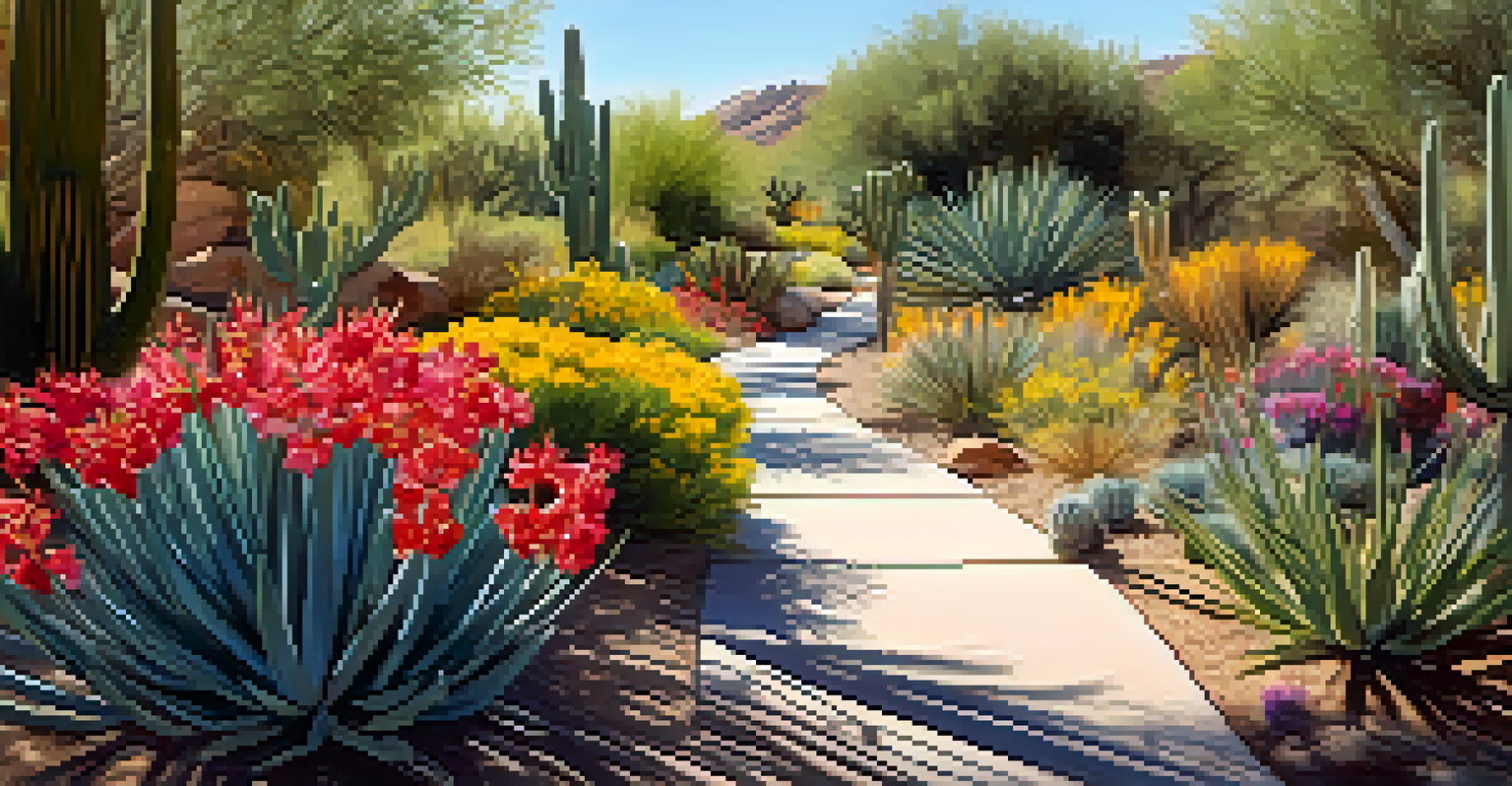 Families exploring the Desert Botanical Garden, surrounded by a variety of blooming desert plants.