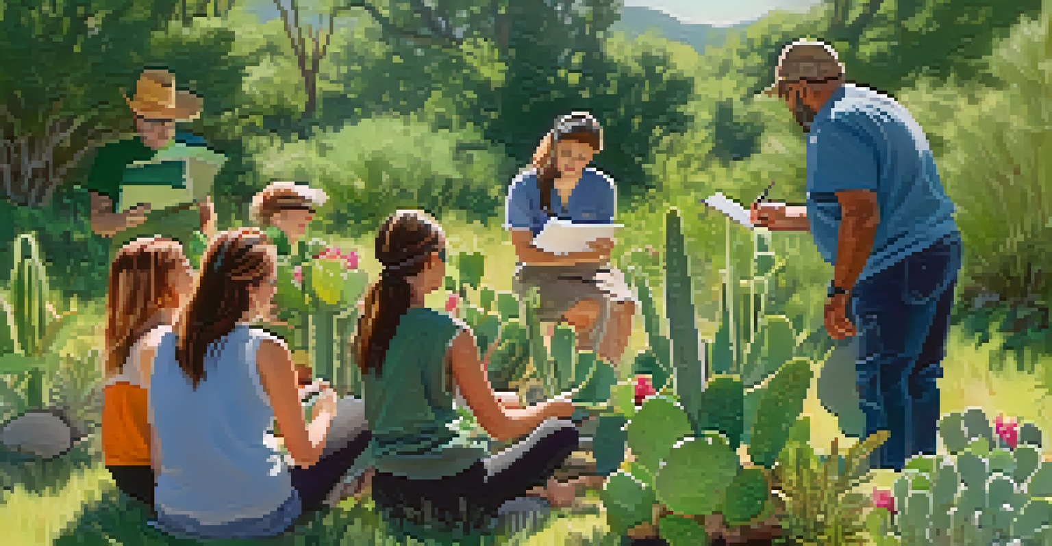 A group of learners studying edible plants in a green, lush environment.