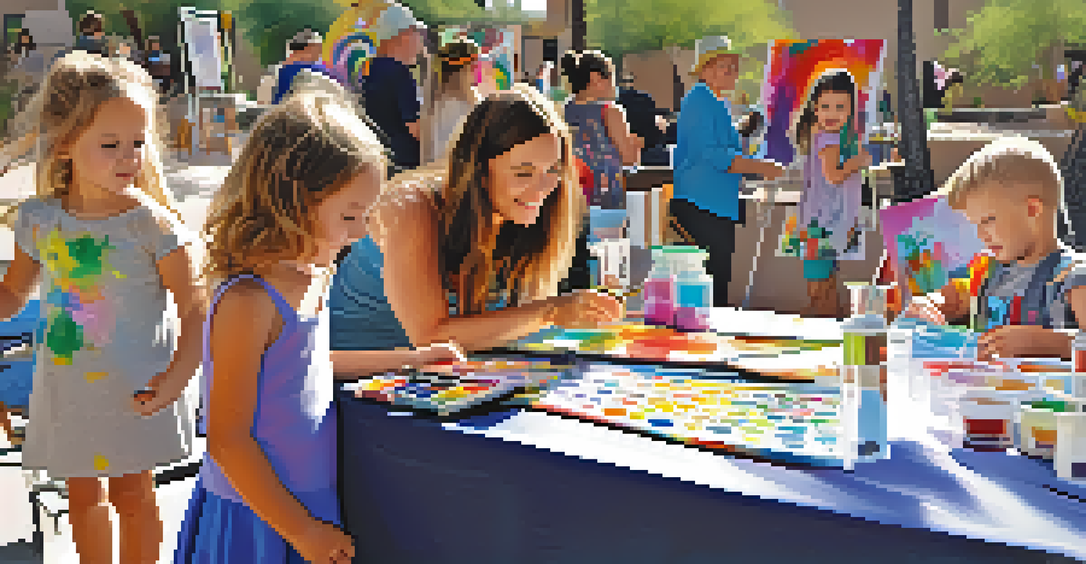 Children enjoying a hands-on art workshop during Scottsdale's Art Walk, surrounded by colorful art supplies and smiling faces.
