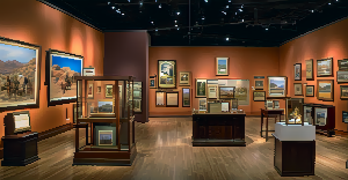 Interior view of the Scottsdale Historical Museum with artifacts and visitors interacting with exhibits.