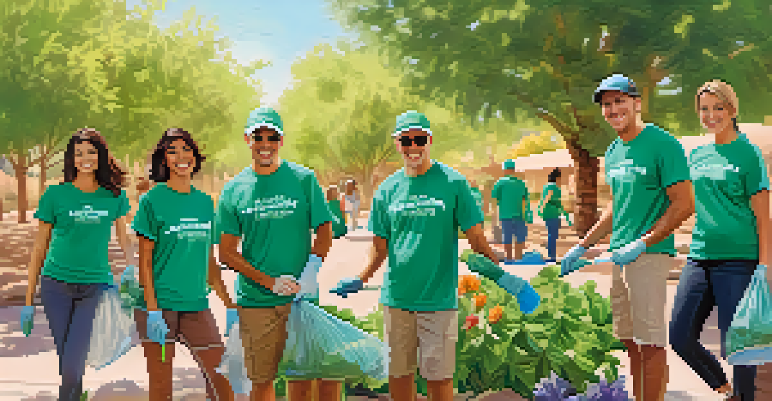 Volunteers in Scottsdale engaged in a neighborhood clean-up, showcasing teamwork and community spirit in a lush green park.