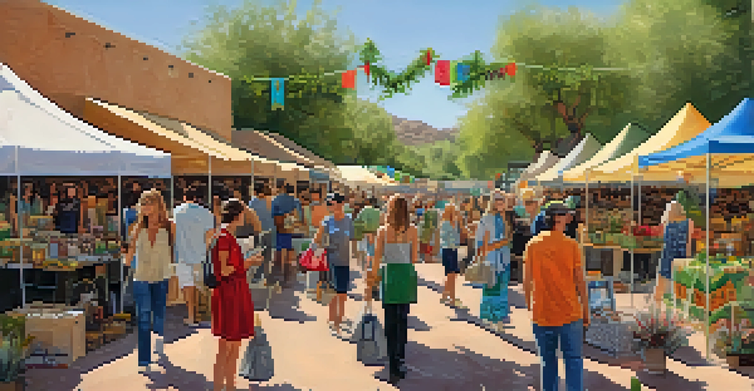 A lively Eco Festival in Scottsdale with stalls featuring eco-friendly products and a diverse crowd enjoying a sustainable shopping experience.