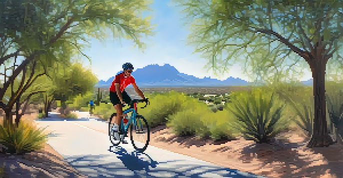 A cyclist enjoying a bike ride along a scenic trail in Scottsdale.