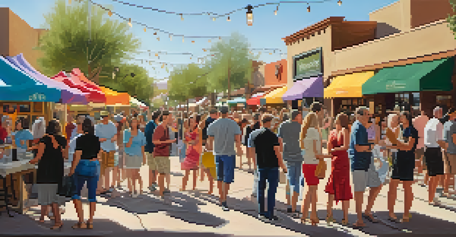 A vibrant art walk event in Scottsdale's Arts District with local artists and a diverse crowd enjoying the displays.