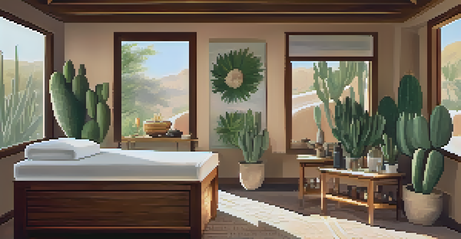 A cozy spa room with wooden decor, natural ingredients, and a massage therapist preparing for a treatment.