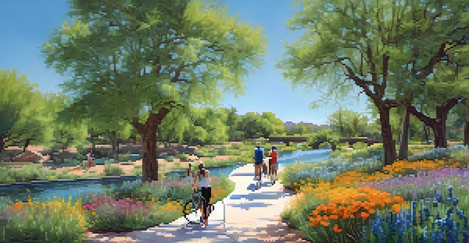 A lively scene of the Arizona Canal Trail with people enjoying outdoor activities.