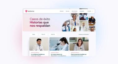 Sección de casos de éxito de Biofarma diseñada por Disruptive®, con profesionales de la salud, casos de estudio y una experiencia web corporativa centrada en las personas.