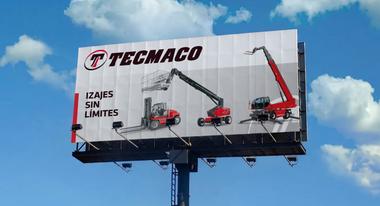 Cartelería corporativa desarrollada para Tecmaco como parte del sistema de identidad visual y branding industrial.