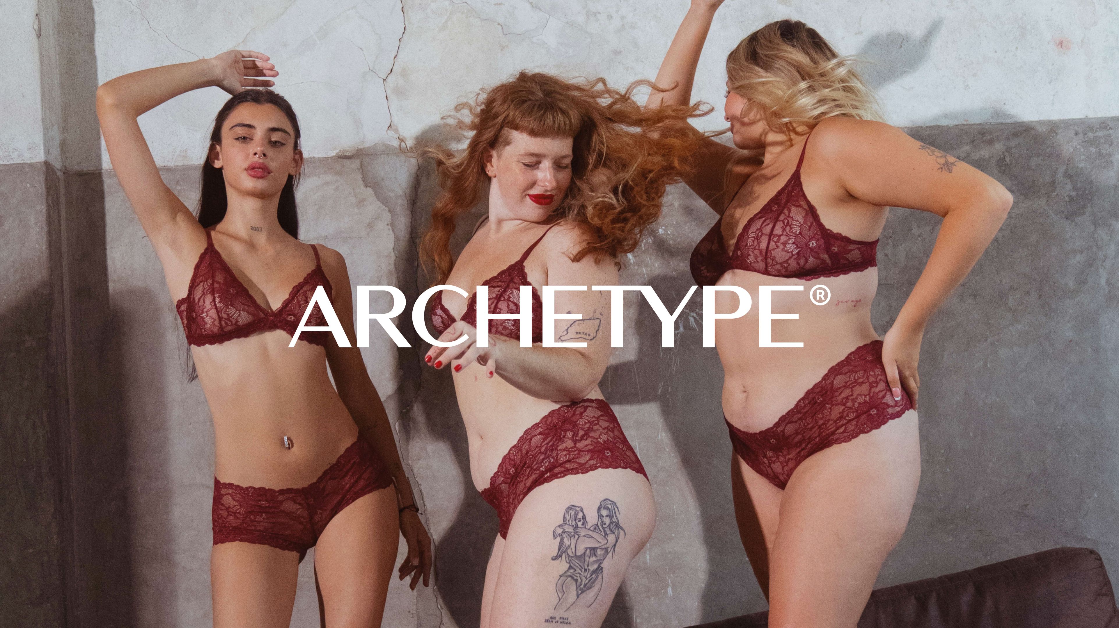 Cover image of the Archetype success story. "Archetype" is an Argentine body-positive underwear and lingerie brand. The image shows 3 different models posing, accompanied by the Archetype logo.