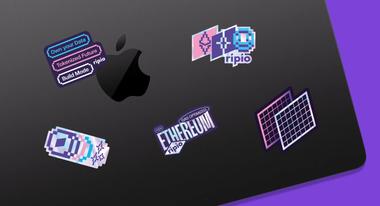 Laptop with Ripio and Ethereum-inspired stickers representing brand universe