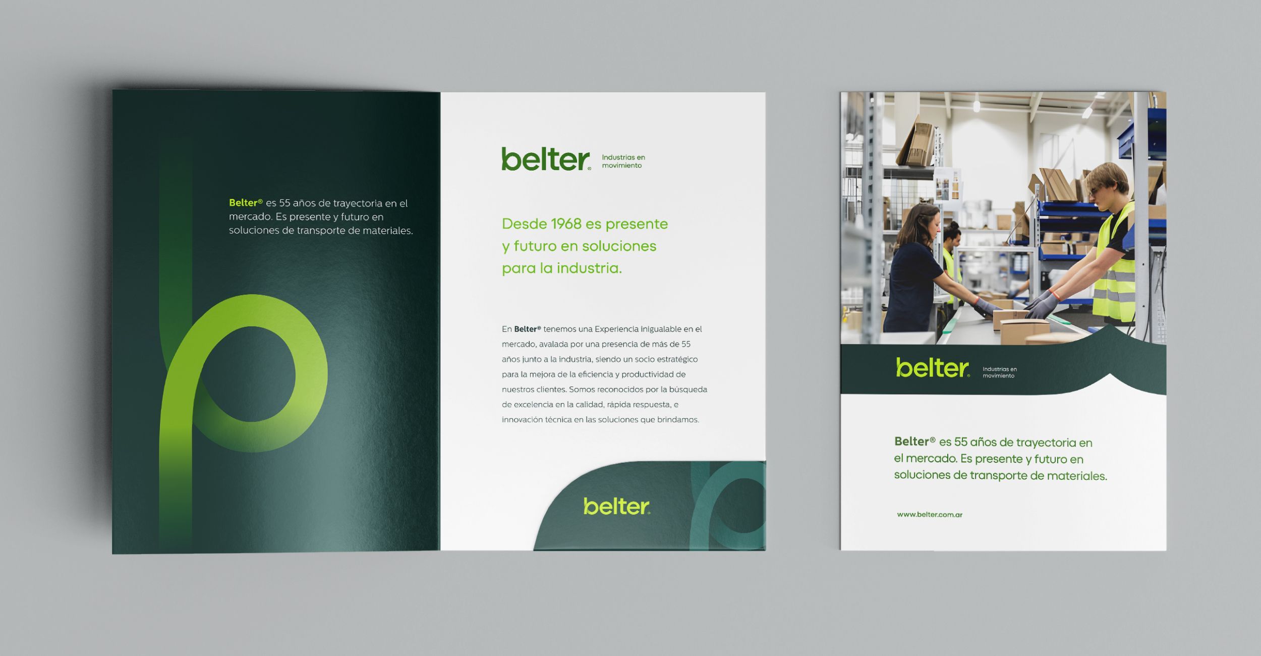     Papelería corporativa y sistema visual Belter para empresa industrial argentina. Carpeta