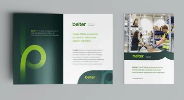 Papelería corporativa y sistema visual Belter para empresa industrial argentina. Carpeta