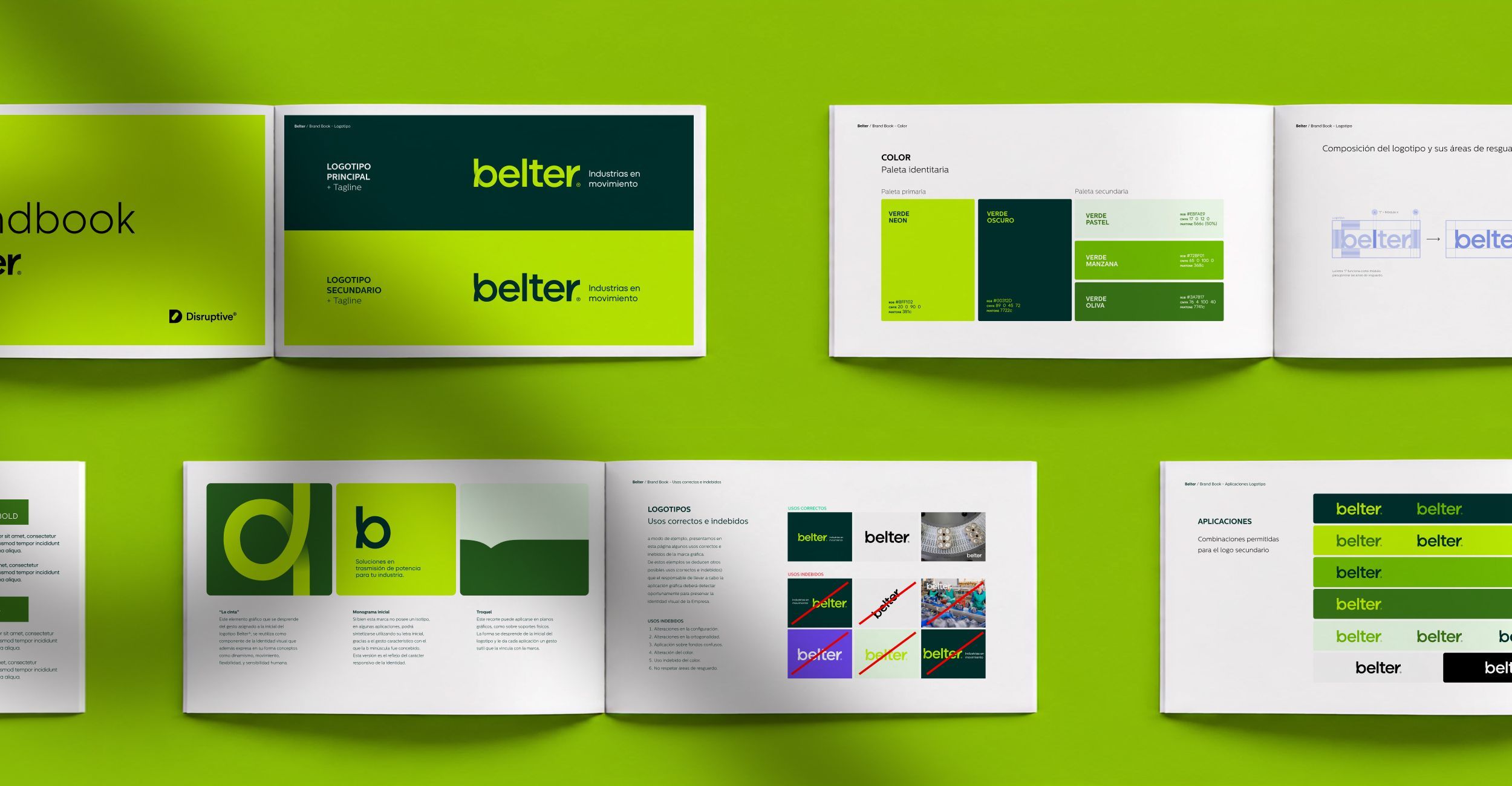 Manual de marca Belter diseñado por Disruptive® con lineamientos gráficos para comunicación industrial y corporativa.