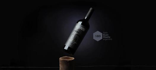 Wine bottle floating over a vineyard pole