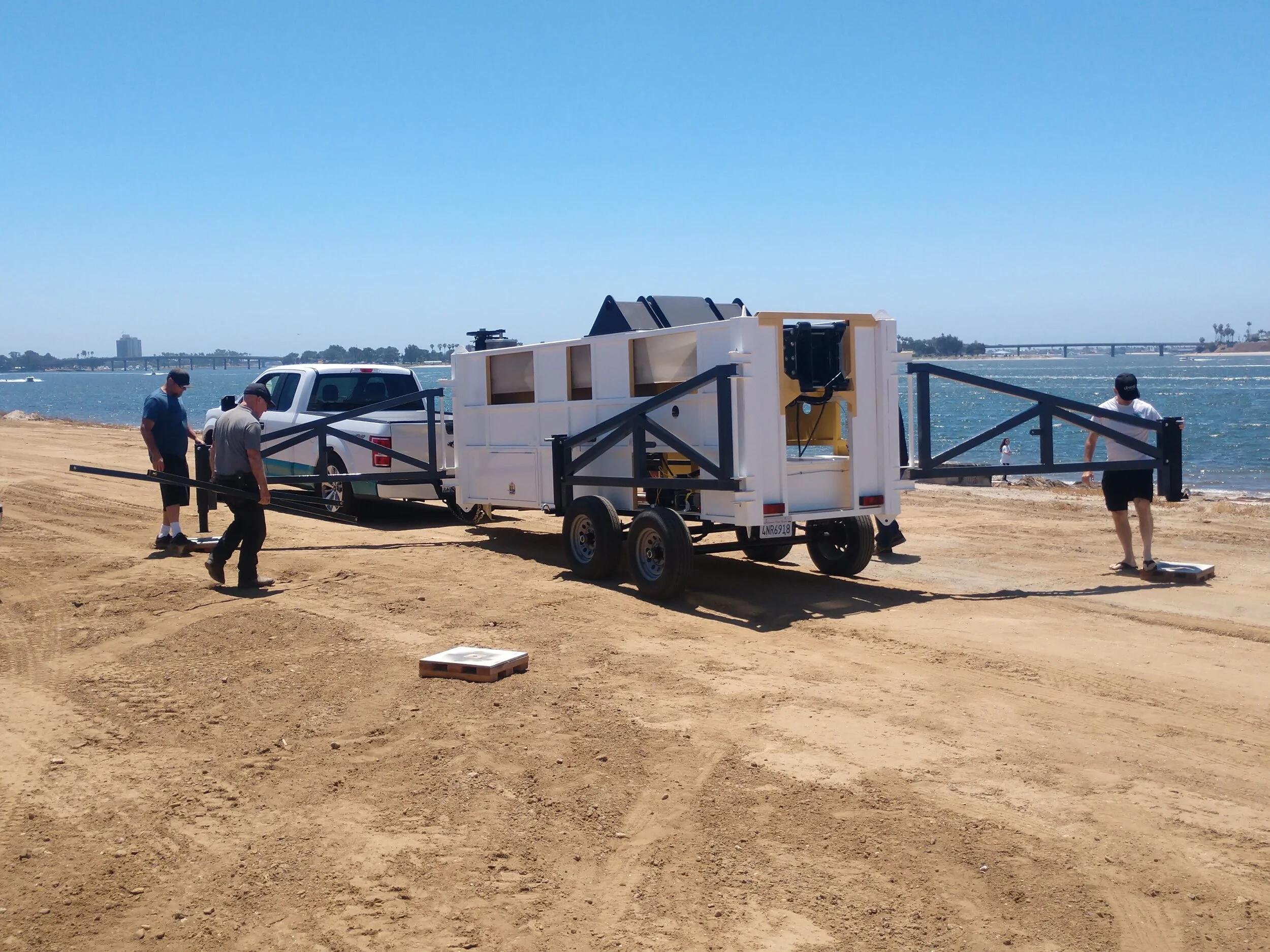 Deploying the outriggers - getting ready to detach from the towing vehicle.