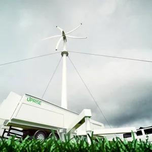 Uprise Energy Portable Power Center, a 50 kW mobile wind turbine that can produce off-grid power for as low as 3 cents per kilowatt hour and is likely to average 12 cents per kWhr