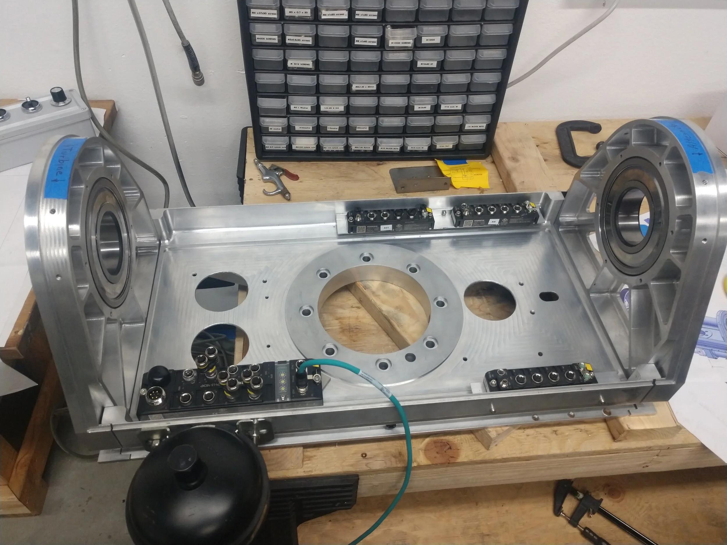 A nacelle being assembled in the shop.