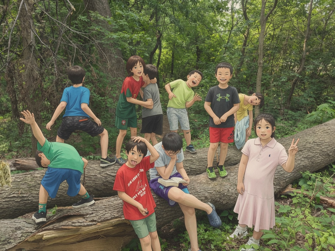 Kids exploring nearby woods