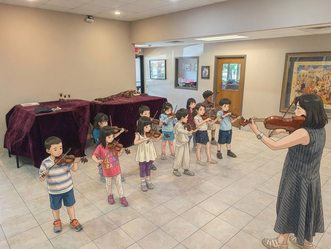 Preschoolers playing violin