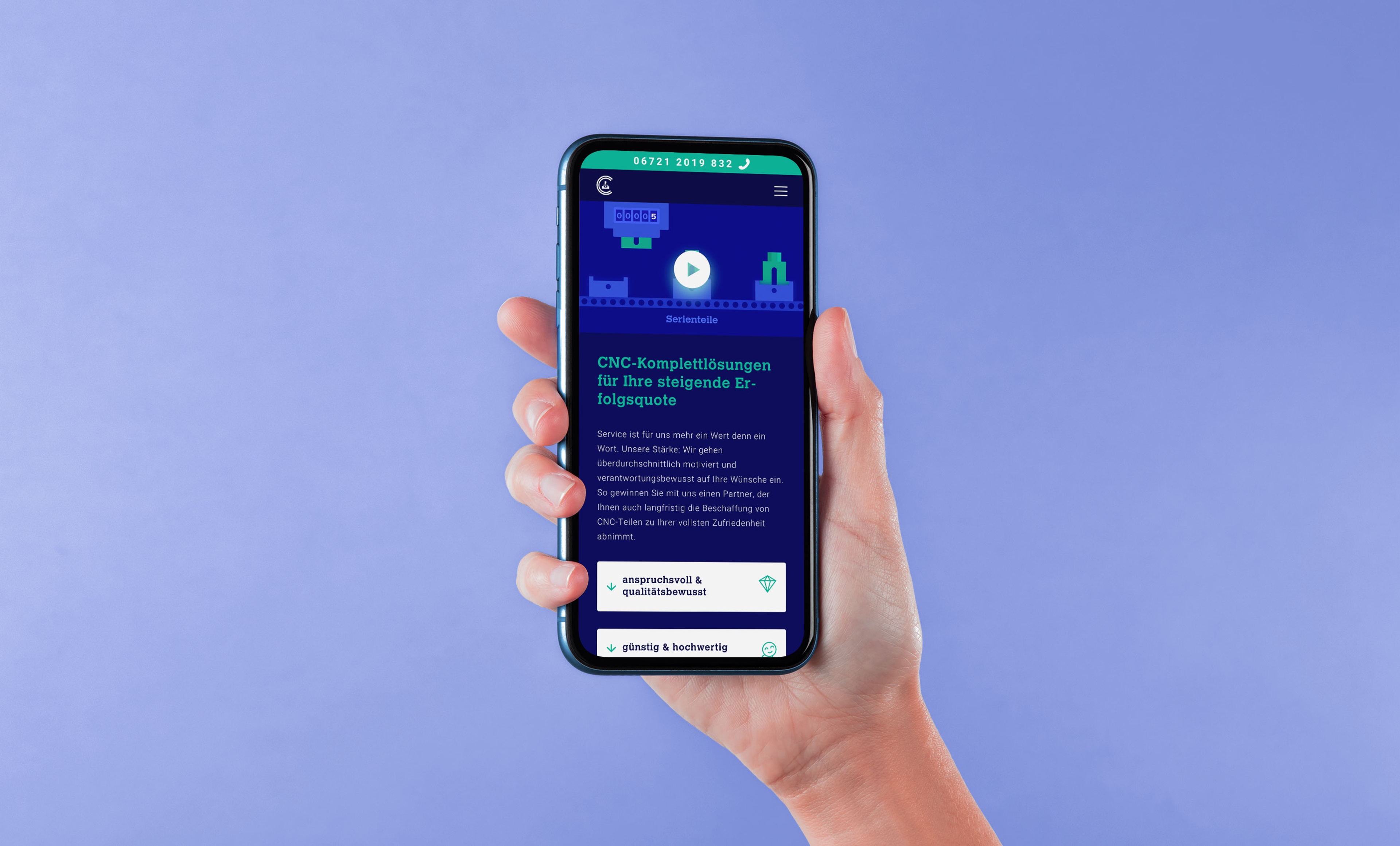 Mockup der Mobilversion der Webseite