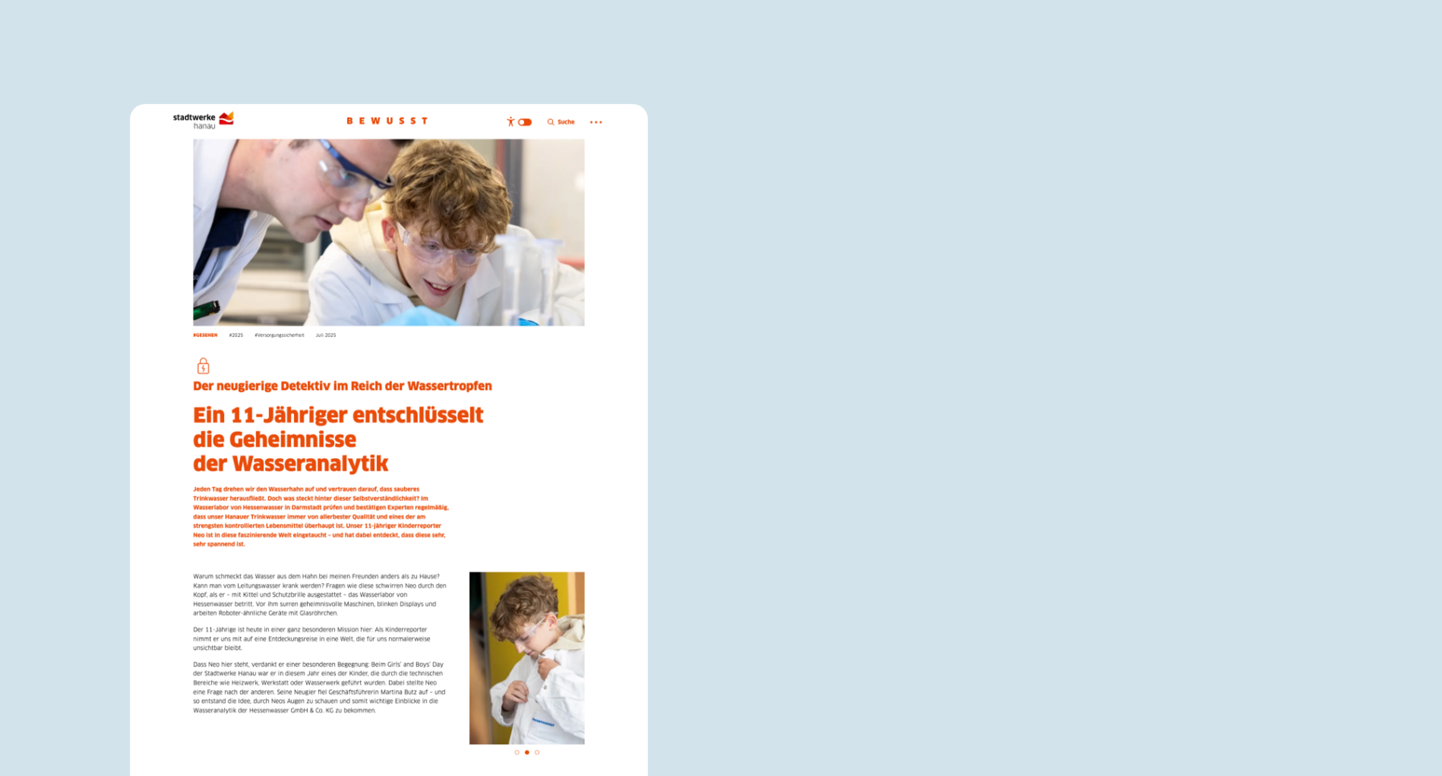 Screenshot der Unterseite Wasser