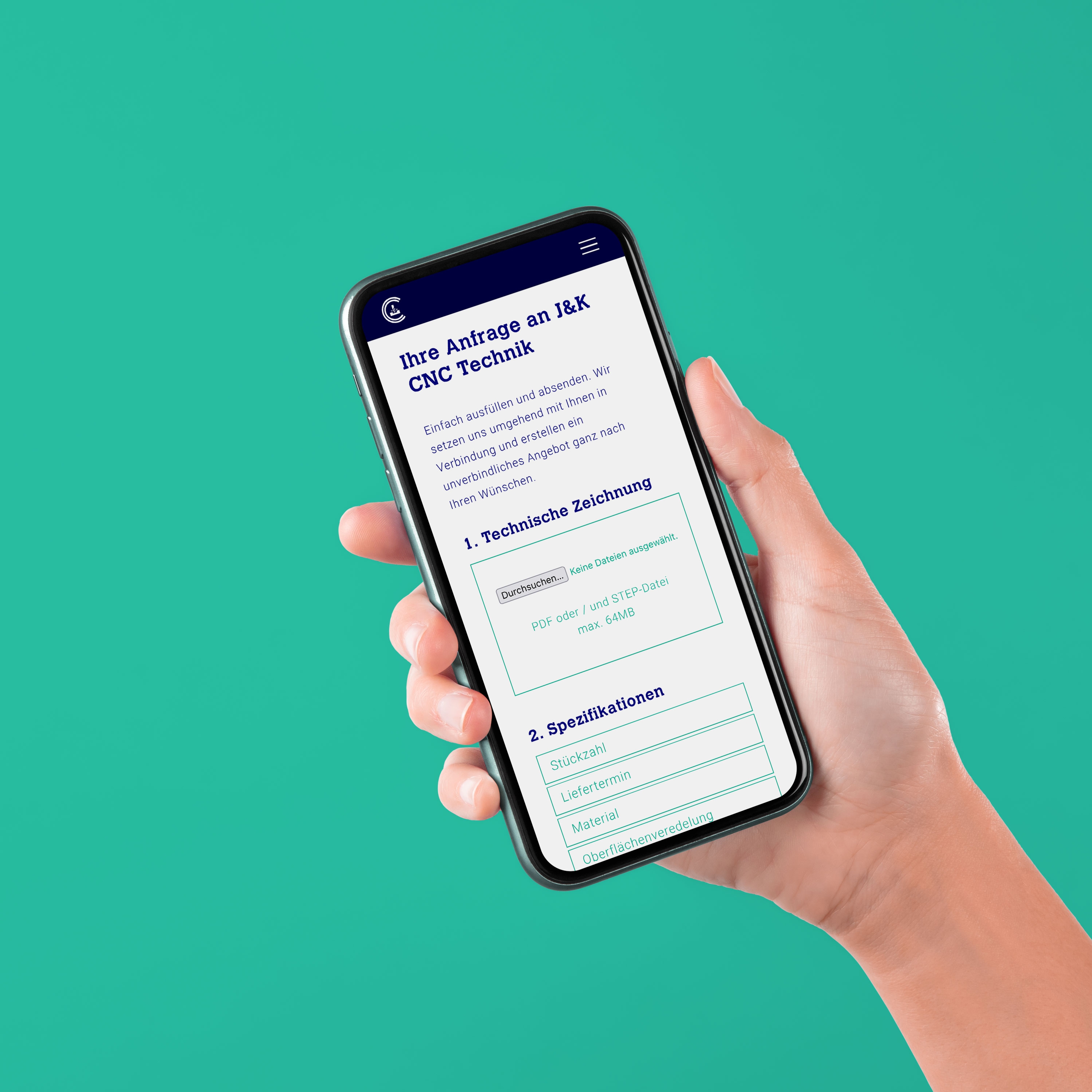 Smartphone mit Mockup der Webseite