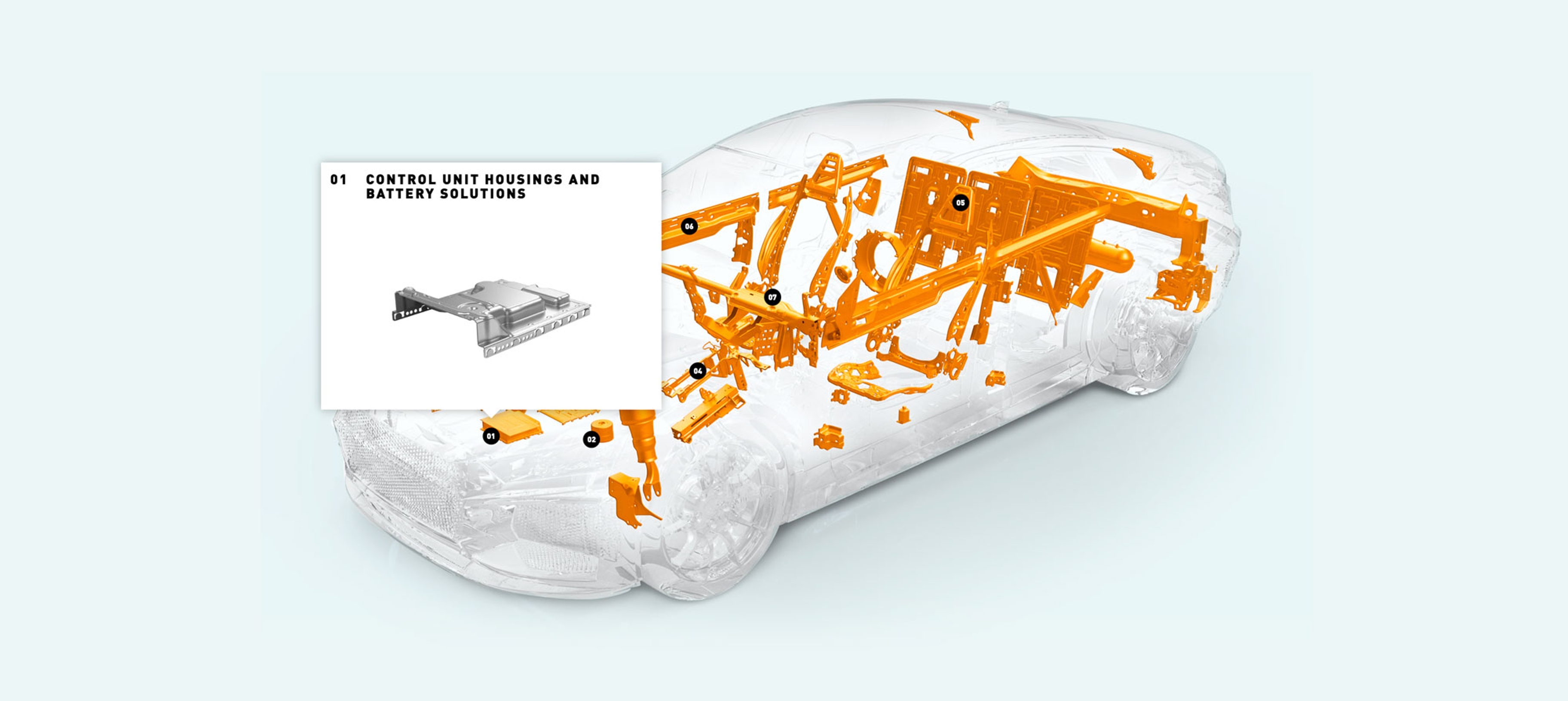 ein transparentes 3D-Auto mit orangenen Teilen