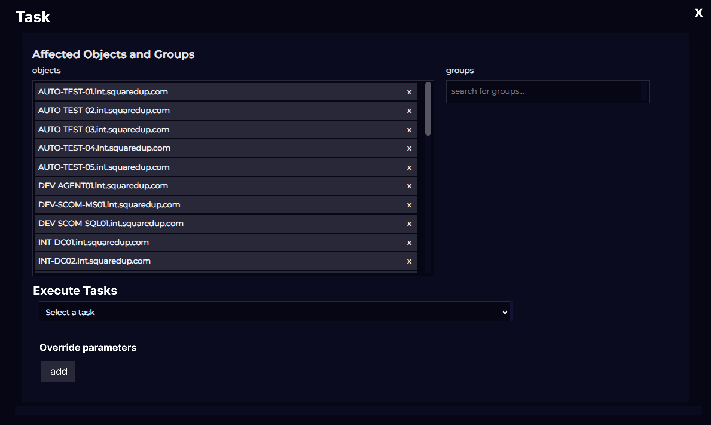 Task window multiple object selection