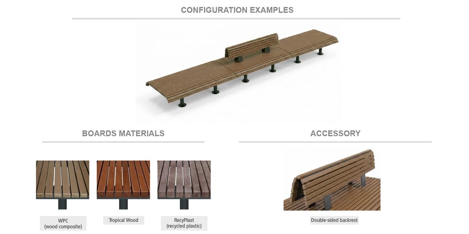 double bench Florence configuration example, different materials for the boards