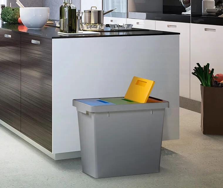 POLYMAX is a compact modular mini indoor recycling system for waste separation at home or in the office, in classrooms as well as in hotel rooms.