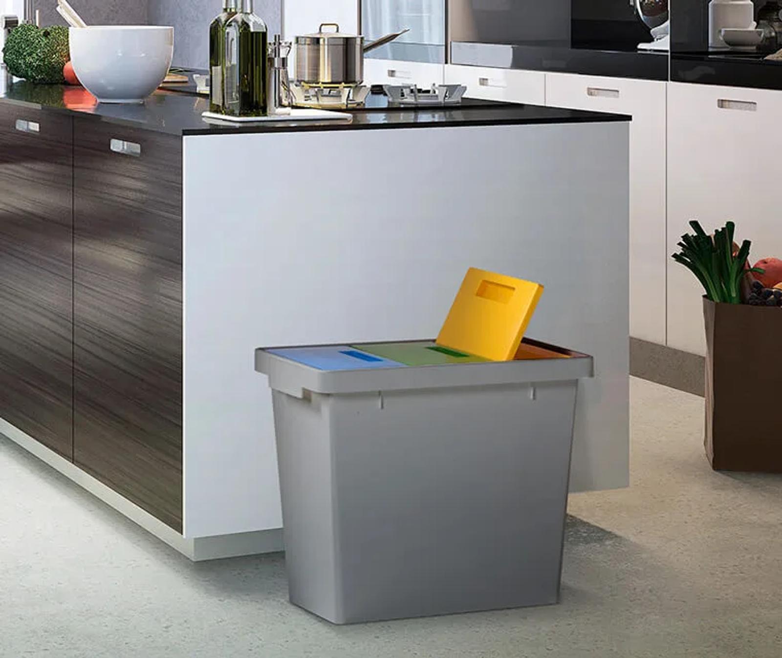 POLYMAX is a compact modular mini indoor recycling system for waste separation at home or in the office, in classrooms as well as in hotel rooms.