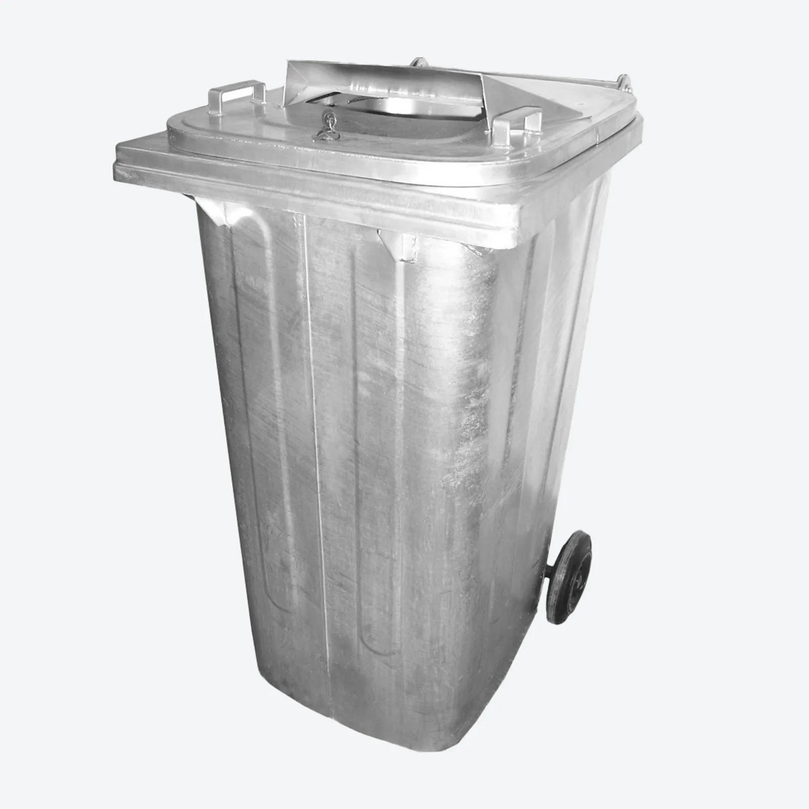steel waste container with feed slot and locking device