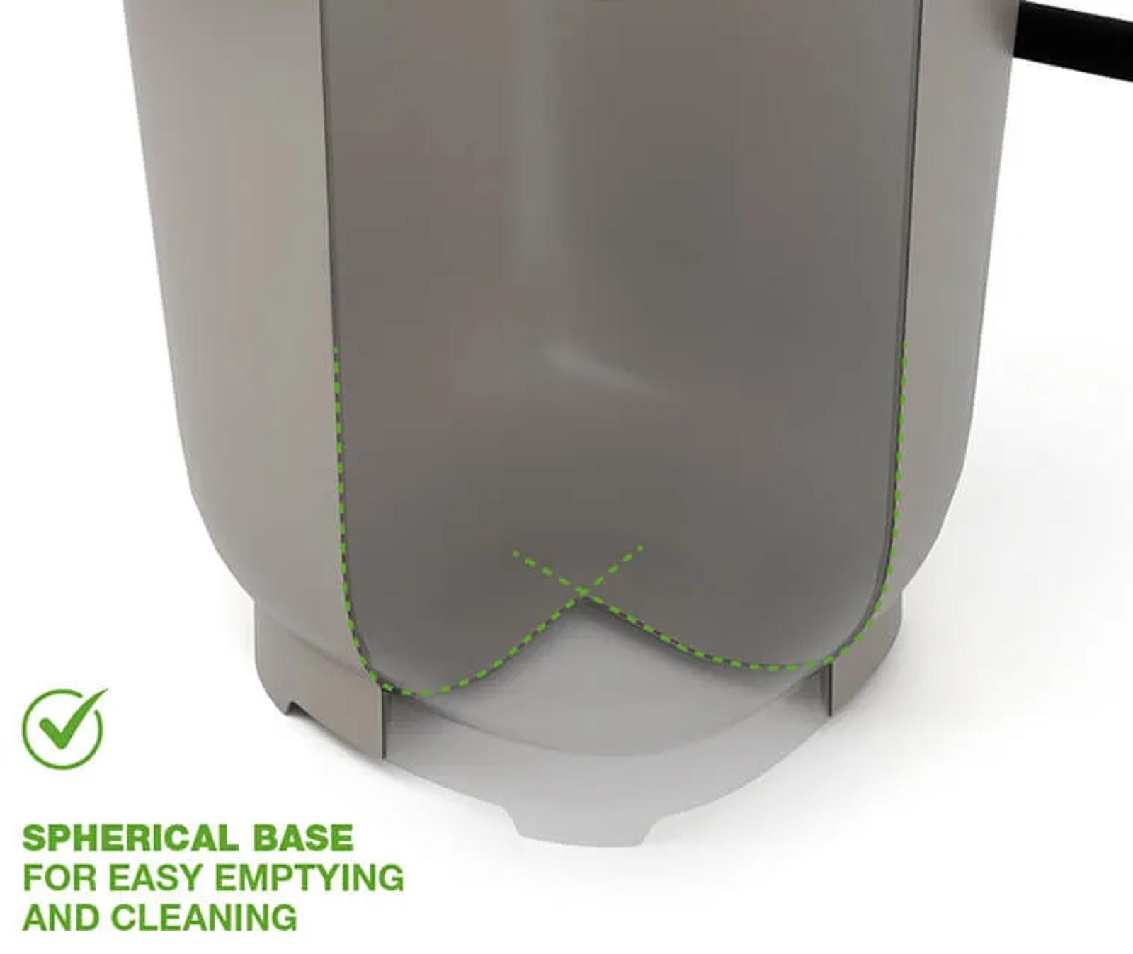The peculiarity of the zerømax concept is its spherical base, which facilitates emptying and cleaning.
It furthermore allows food waste to be collected directly, without the use of bags.