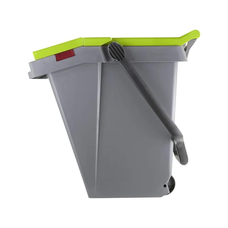 Front comb receiver, stackability, wheels, trolley-type handle, kit for application of RFID tag, ergonomic rear lifting handle: an all-in-one innovative presorting bin.