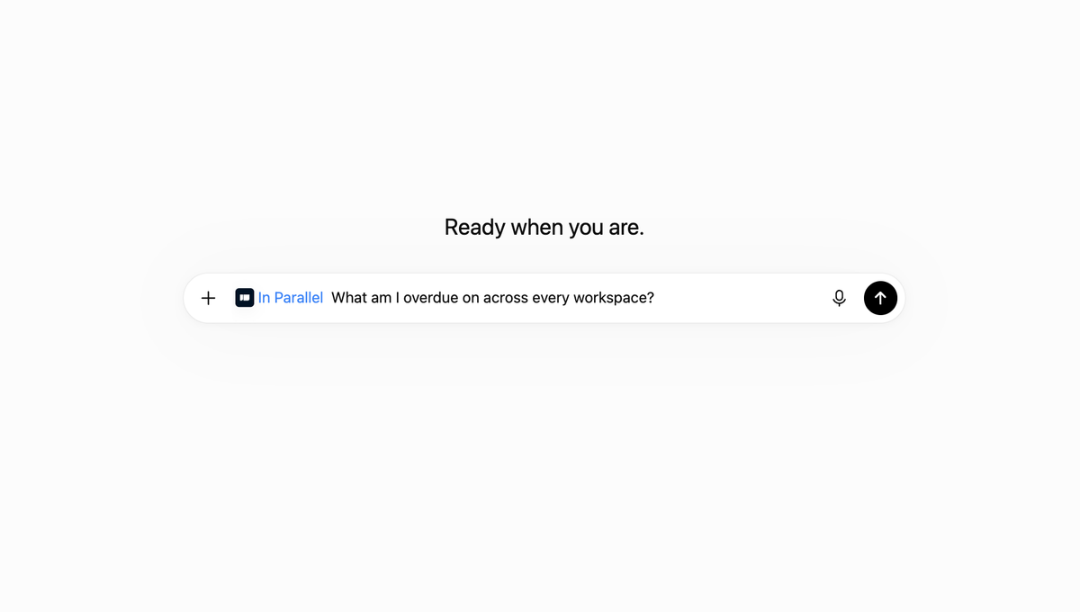 In Parallel answering “What am I overdue on across every workspace?” — checking all five workspaces for action items past their due date.