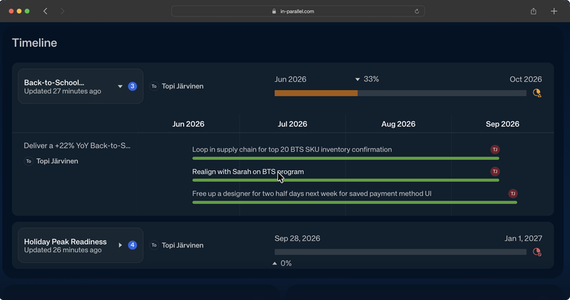Clickable elements in a program timeline / Gantt view